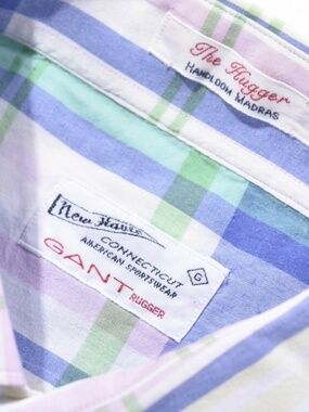 Vintage 100% Cotton Madras GANT Rugger Button Down XL Pastel Checks Heritage